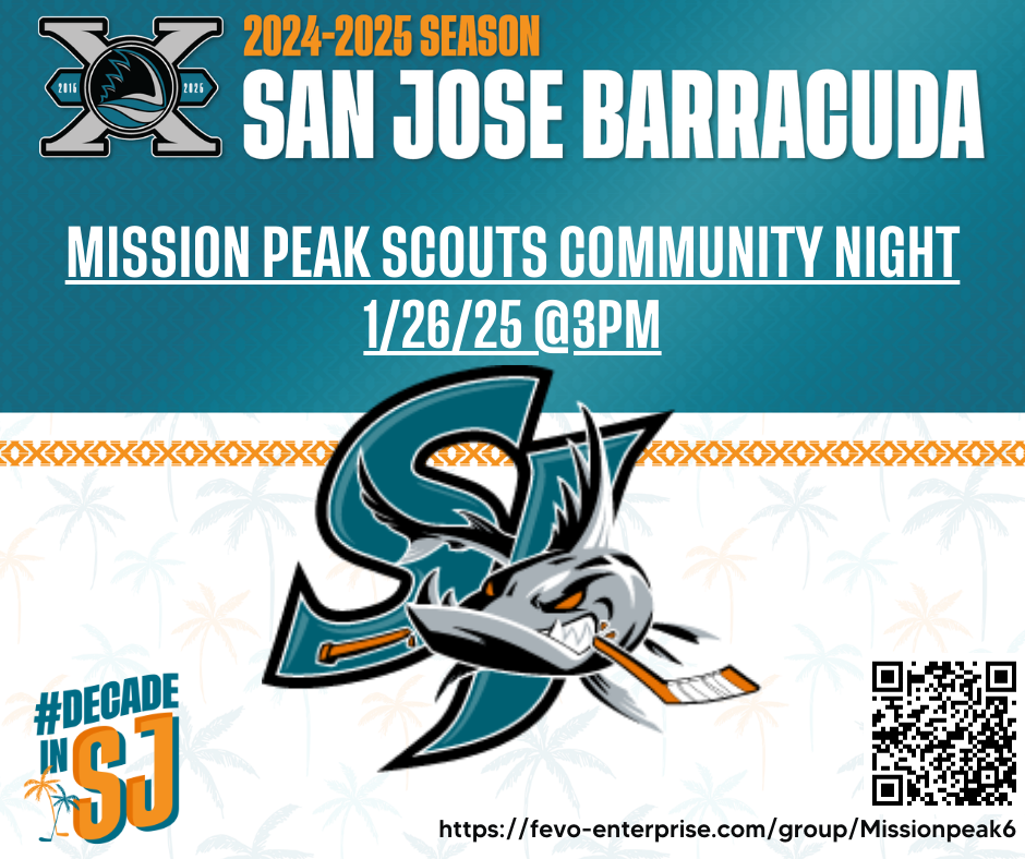 1/26 - Barracuda Hockey Night for our Mission Peak Scouts!